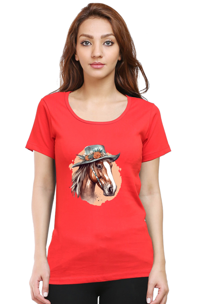 Anime Horse Print Half Sleeve T-Shirt For Women