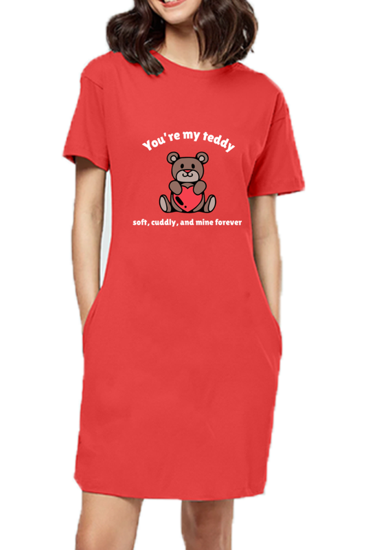 Women’s Half-Sleeve T-Shirt Dress – Valentine's Teddy Love