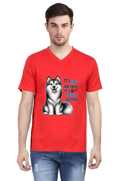 Men’s V-Neck T-Shirt – Husky Glitter Dog Print | Graphic T-Shirt