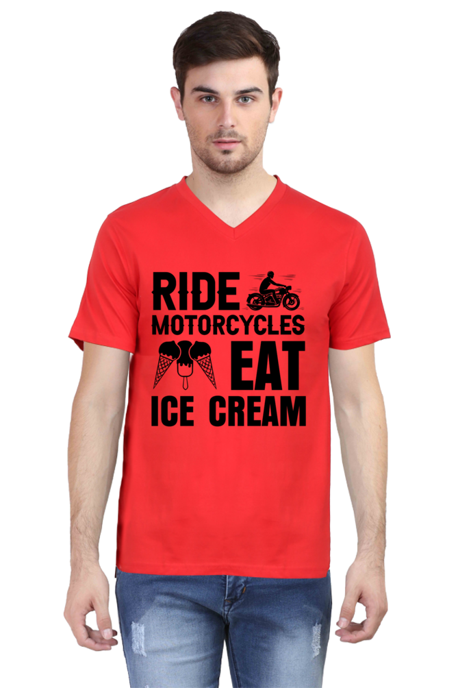 Ride Motor Cycle, Eat Ice Cream - V neck Bike Tshirt For Men