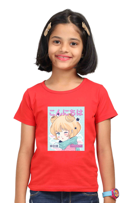 Girls’ Half Sleeve Anime T-Shirt – "Hello!"