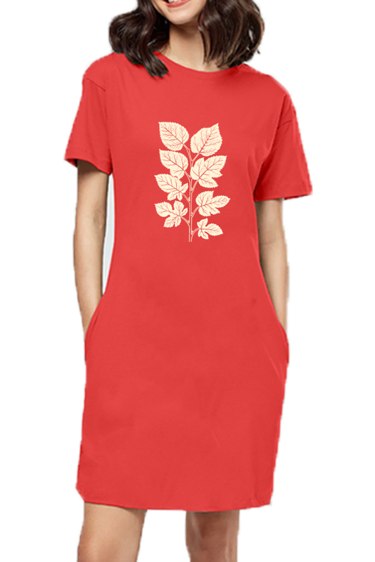 Women’s Half Sleeve Leaf Print T-Shirt Dress