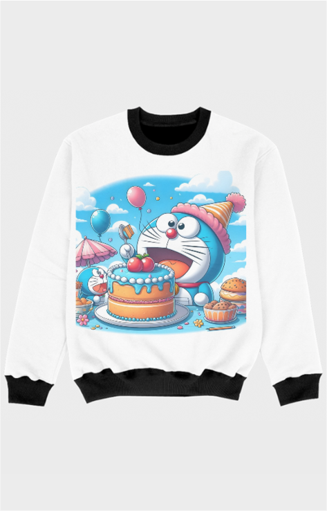 Kids Unisex Sweatshirt - Doremon Enjoying Cake | Soft & Stylish Print