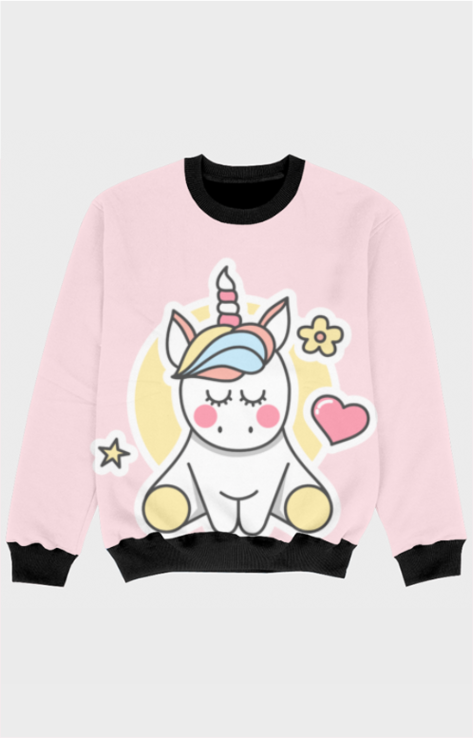 Unisex Kids Full-Sleeve Unicorn Print Sweatshirt