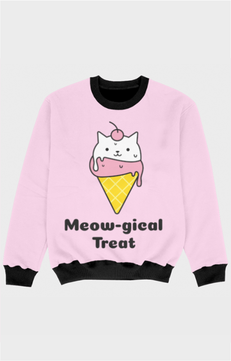 Girls' All-Over Cat Print Sweatshirt – "Meow-gical Treat"