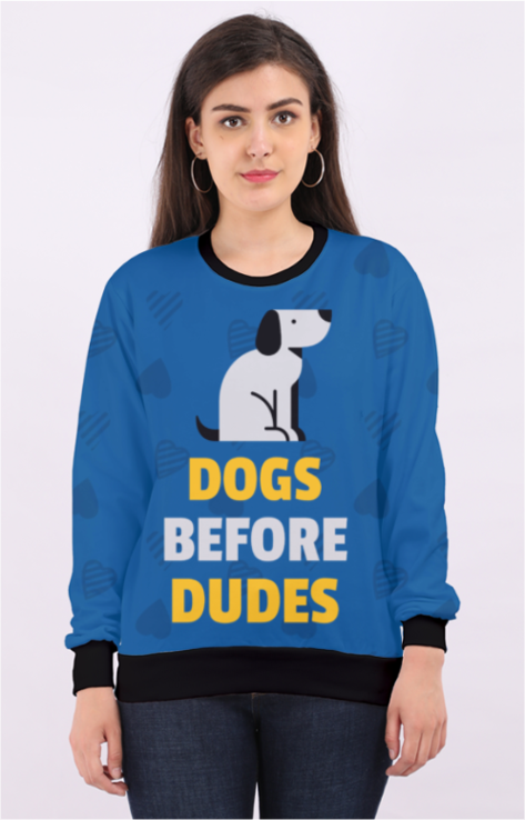 Women’s All-Over Print Full-Sleeve Sweatshirt - Dogs Before Dudes