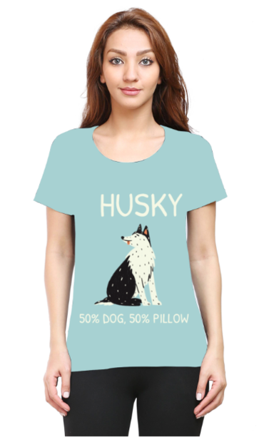 Women’s Half-Sleeve T-Shirt – Husky: 50% Dog, 50% Pillow