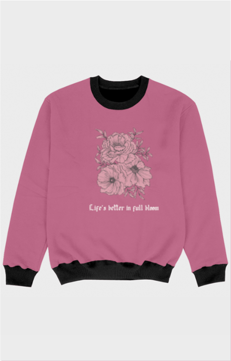 Girl's Full Sleeve All-Over Print Pink Sweatshirt - Life's Better in Full Bloom