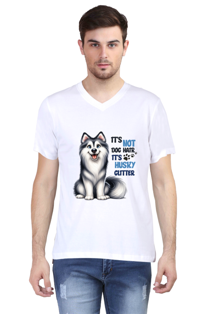 Men’s V-Neck T-Shirt – Husky Glitter Dog Print | Graphic T-Shirt