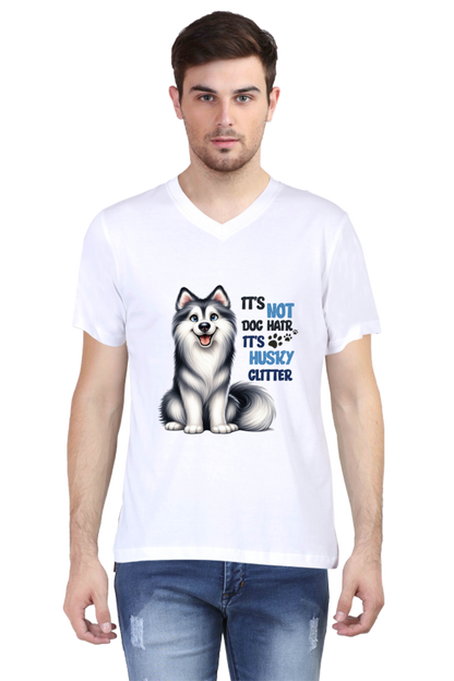 Men’s V-Neck T-Shirt – Husky Glitter Dog Print | Graphic T-Shirt