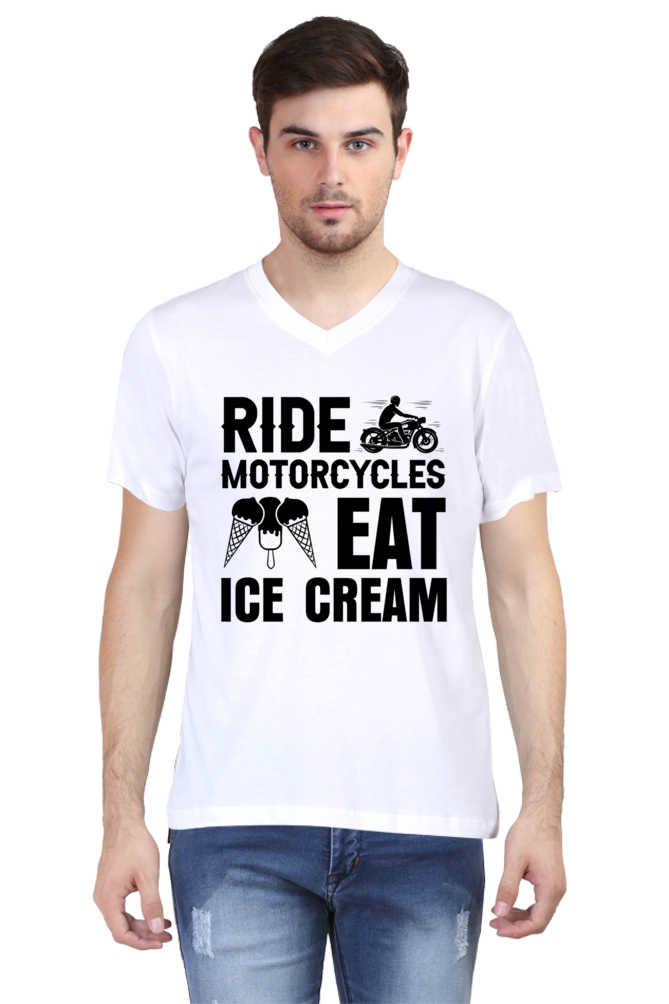 Ride Motor Cycle, Eat Ice Cream - V neck Bike Tshirt For Men