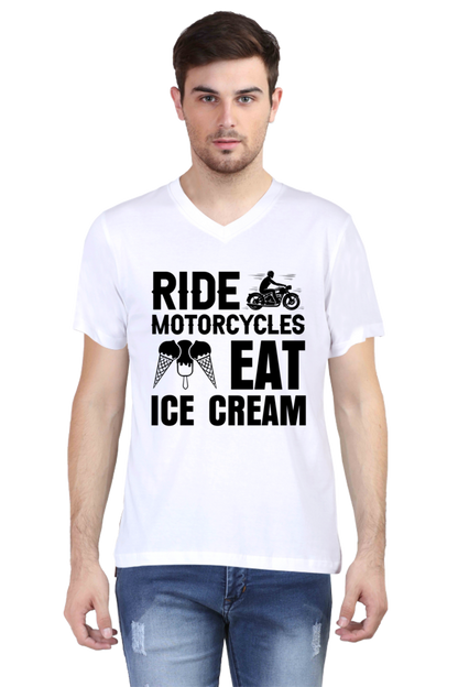 Ride Motor Cycle, Eat Ice Cream - V neck Bike Tshirt For Men