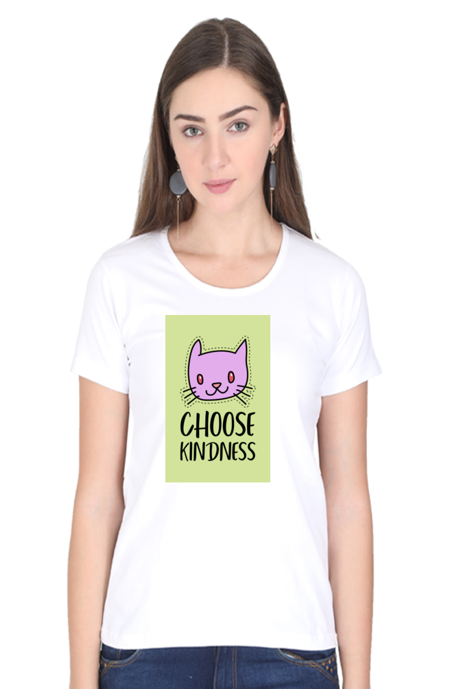 “Choose Kindness” Cat Print Women’s Half Sleeve T-Shirt