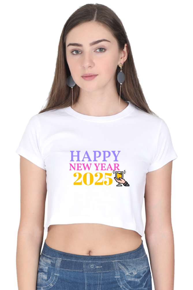 Women’s Half-Sleeve Crop Top – Happy New Year 2025