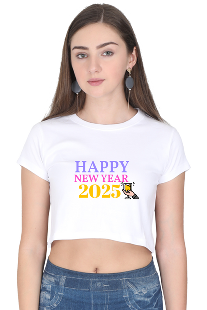 Women’s Half-Sleeve Crop Top – Happy New Year 2025