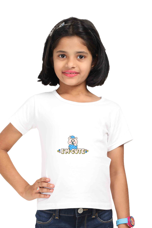 Girls’ Half Sleeve T-Shirt with "I'm Cute" Quote