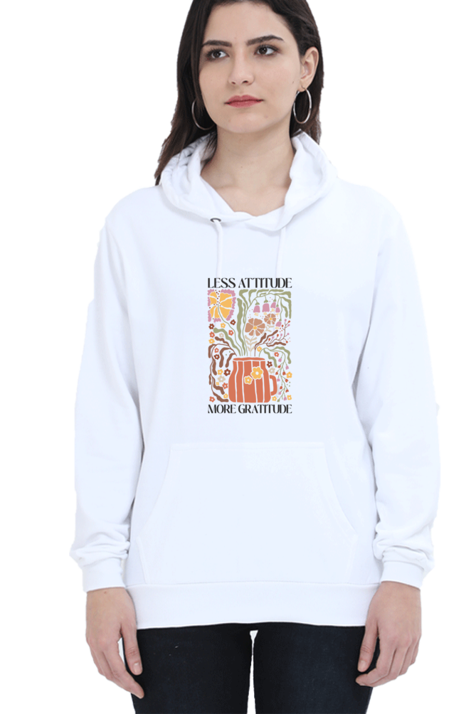 "Less Attitude, More Gratitude" Quotes Hooded Sweatshirt For Women | Quotes T-Shirt