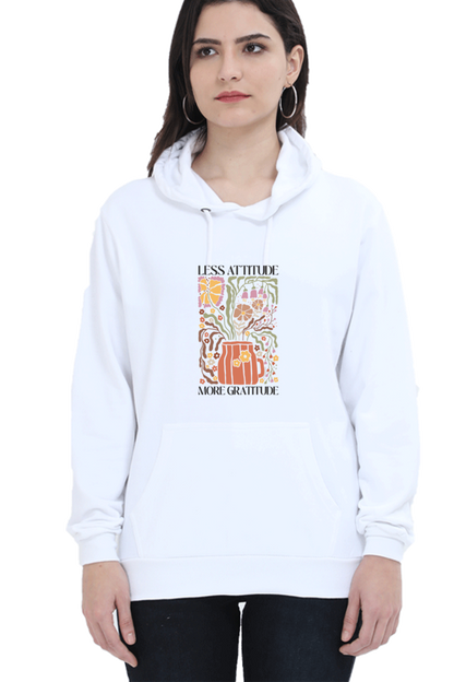 "Less Attitude, More Gratitude" Quotes Hooded Sweatshirt For Women | Quotes T-Shirt