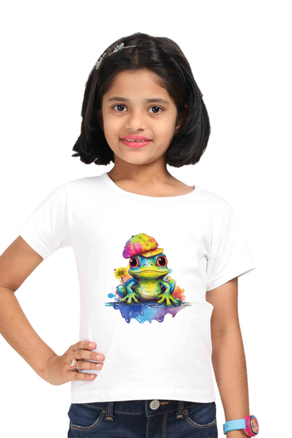 Frog Floral Print Round Neck Tshirt for Girls