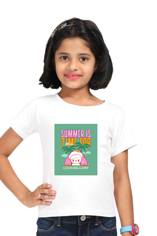 Girls’ Half Sleeve Summer T-Shirt – “Summer Is Time For Cooking Camp”