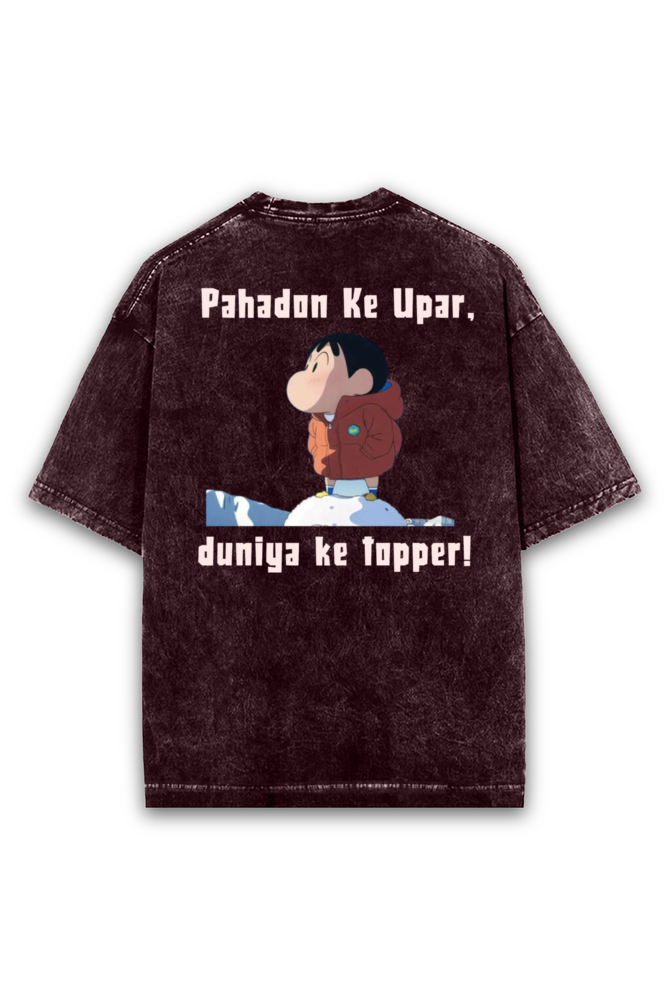 Unisex Half-Sleeve Shinchan T-Shirt – Pahadon Ke Upar, Duniya Ke Topper