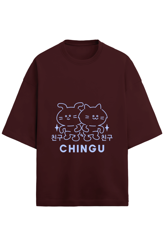 Unisex Half Sleeve Terry T-Shirt with 'Chingu' Korean Quote