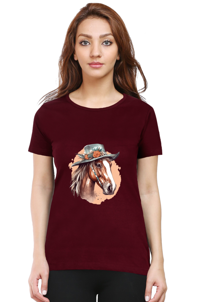 Anime Horse Print Half Sleeve T-Shirt For Women