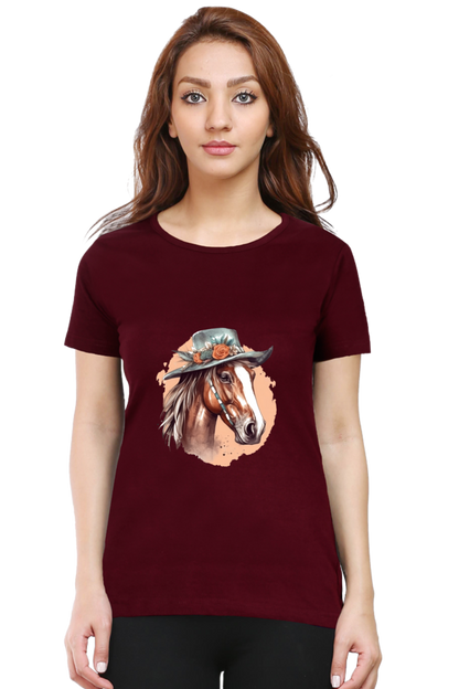 Anime Horse Print Half Sleeve T-Shirt For Women