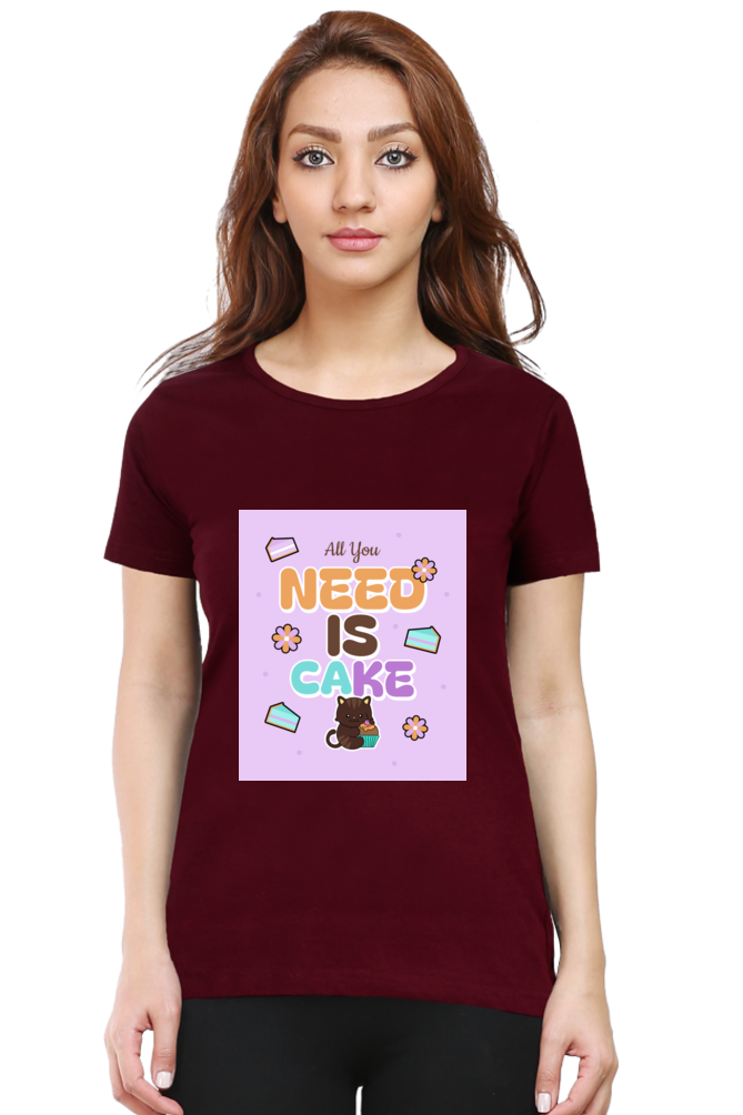 Sassy Cat & Cupcake Vibes Half Sleeve T-shirt For Women | Graphic T-Shirt