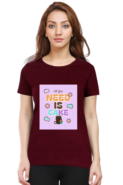 Sassy Cat & Cupcake Vibes Half Sleeve T-shirt For Women | Graphic T-Shirt