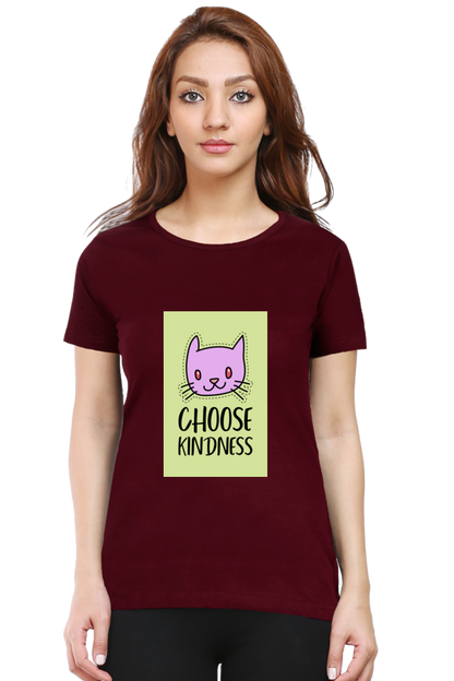 “Choose Kindness” Cat Print Women’s Half Sleeve T-Shirt