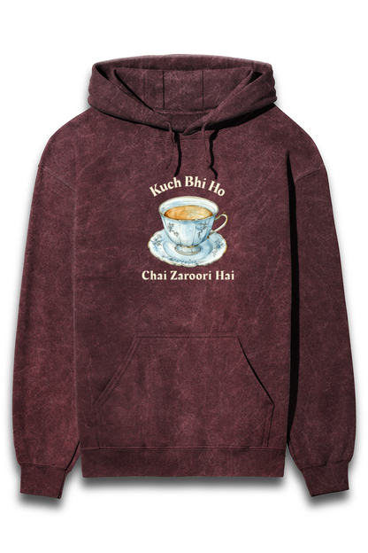 Unisex acidwash sweatshirt hoodie chai theme "kuch bhi ho chai zaroori hai"chai and quote theme