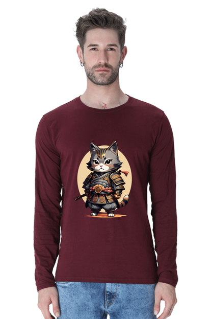 Men's Anime Samurai Cat Full Sleeve T-Shirt