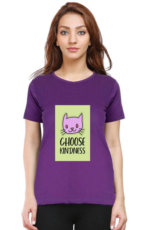 “Choose Kindness” Cat Print Women’s Half Sleeve T-Shirt