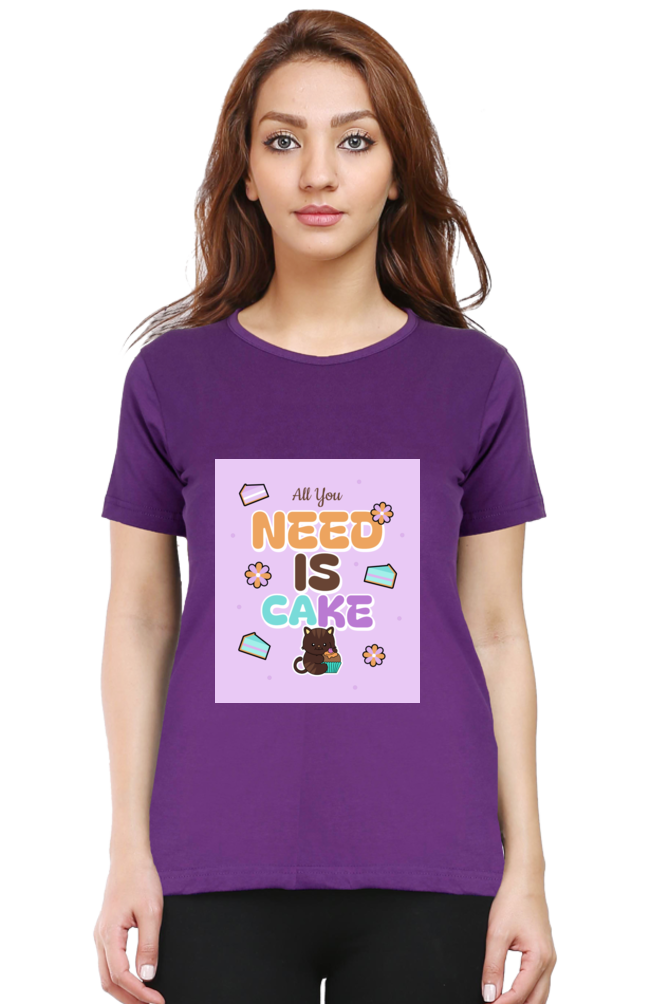 Sassy Cat & Cupcake Vibes Half Sleeve T-shirt For Women | Graphic T-Shirt