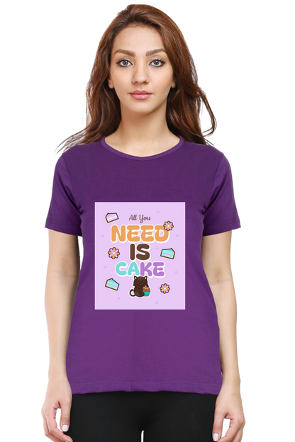 Sassy Cat & Cupcake Vibes Half Sleeve T-shirt For Women | Graphic T-Shirt