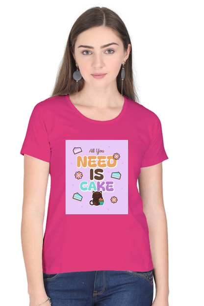 Sassy Cat & Cupcake Vibes Half Sleeve T-shirt For Women | Graphic T-Shirt