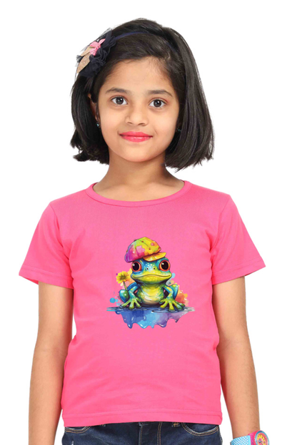 Frog Floral Print Round Neck Tshirt for Girls