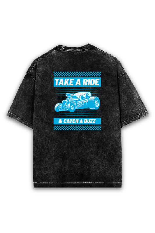 Men’s Acidwash Oversized Half Sleeve T-Shirt - Car Theme