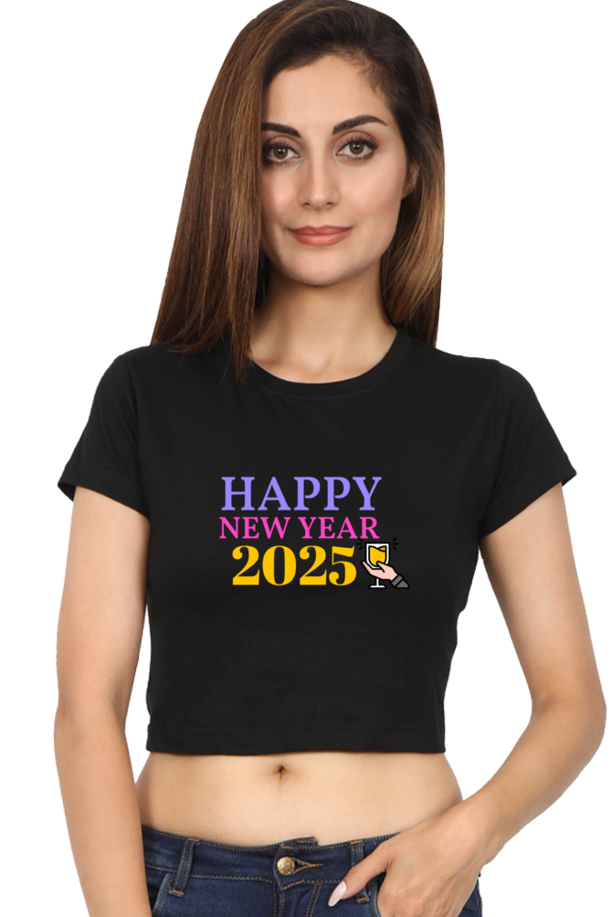 Women’s Half-Sleeve Crop Top – Happy New Year 2025