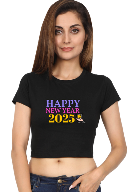 Women’s Half-Sleeve Crop Top – Happy New Year 2025