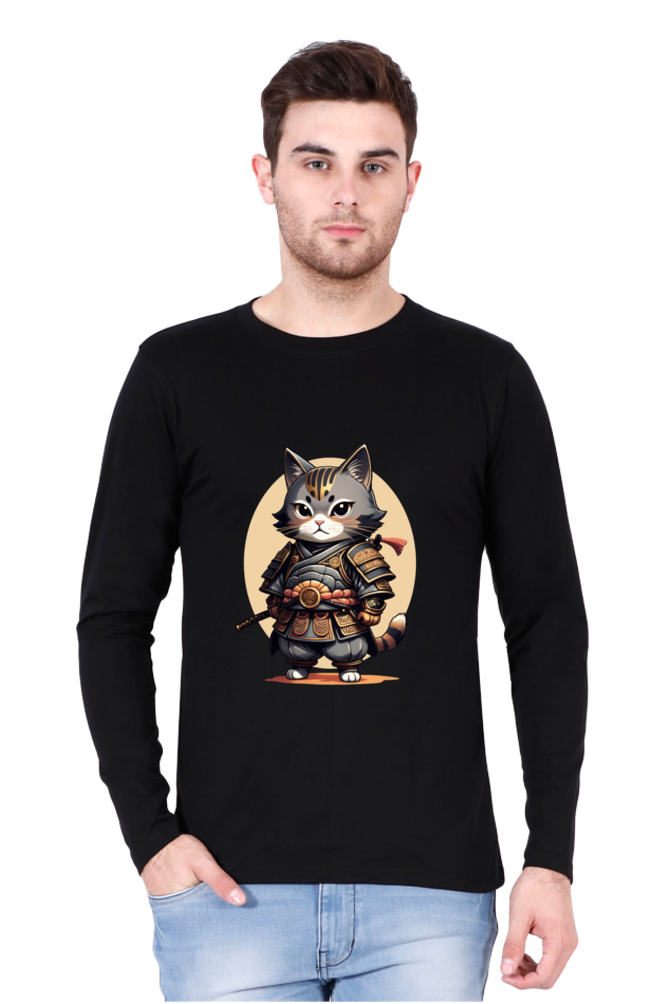 Men's Anime Samurai Cat Full Sleeve T-Shirt