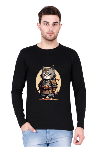 Men's Anime Samurai Cat Full Sleeve T-Shirt