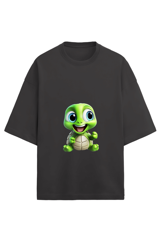 Unisex Oversized Terry T-Shirt - Cute Turtle Graphic