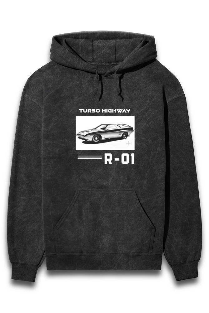 Acidwash hooded sweatshirt car graphic print