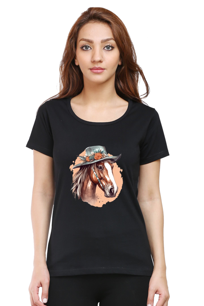 Anime Horse Print Half Sleeve T-Shirt For Women