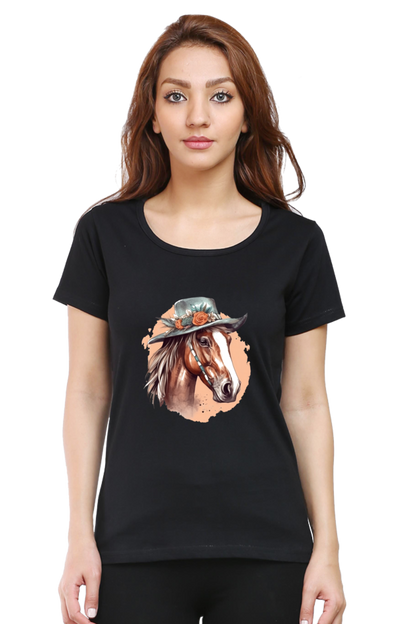 Anime Horse Print Half Sleeve T-Shirt For Women