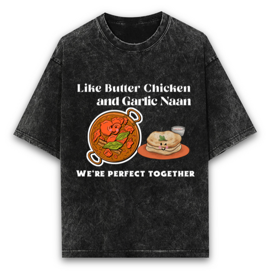 Butter Chicken & Garlic Naan T-Shirt – Funny Foodie Valentine Tee for Men