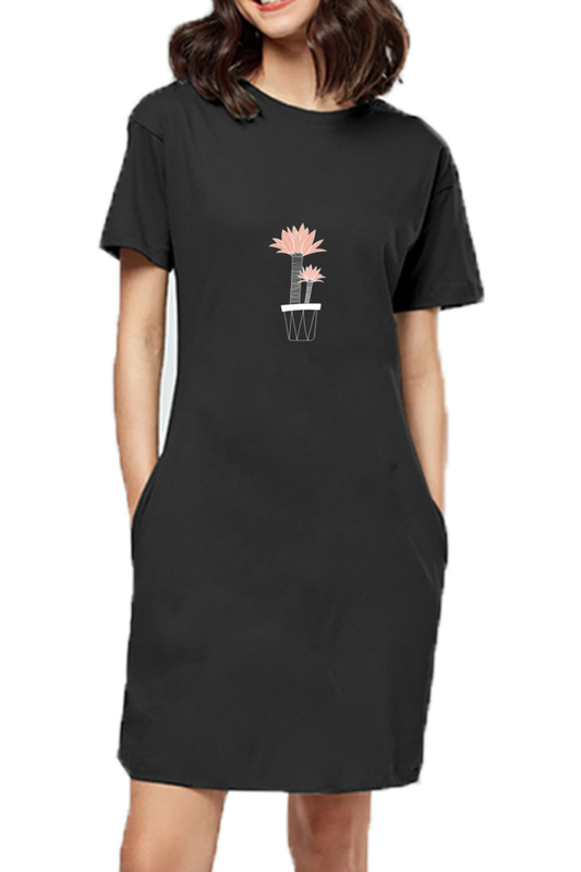 Women’s Half-Sleeve T-Shirt Dress - Plant Graphic