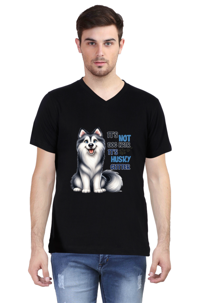 Men’s V-Neck T-Shirt – Husky Glitter Dog Print | Graphic T-Shirt